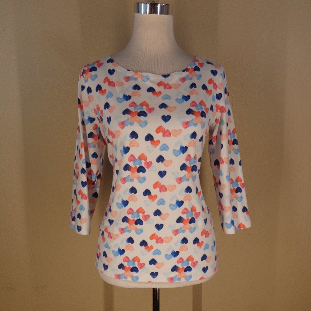 TALBOTS HEART PRINT 3/4 SLEEVE TOP SZ MP
